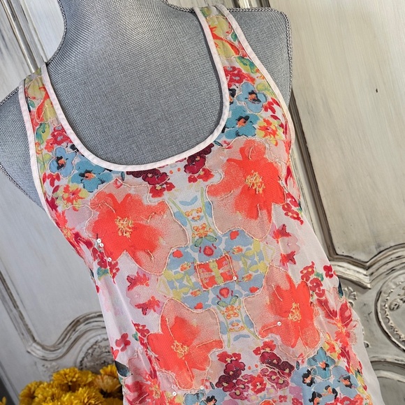 Candies Y2K Sheer Floral Print Women's Tank Top with Lovely Colors & Sequins - Picture 2 of 10